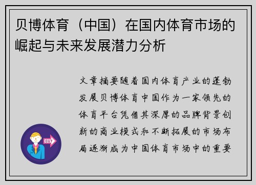 贝博体育（中国）在国内体育市场的崛起与未来发展潜力分析